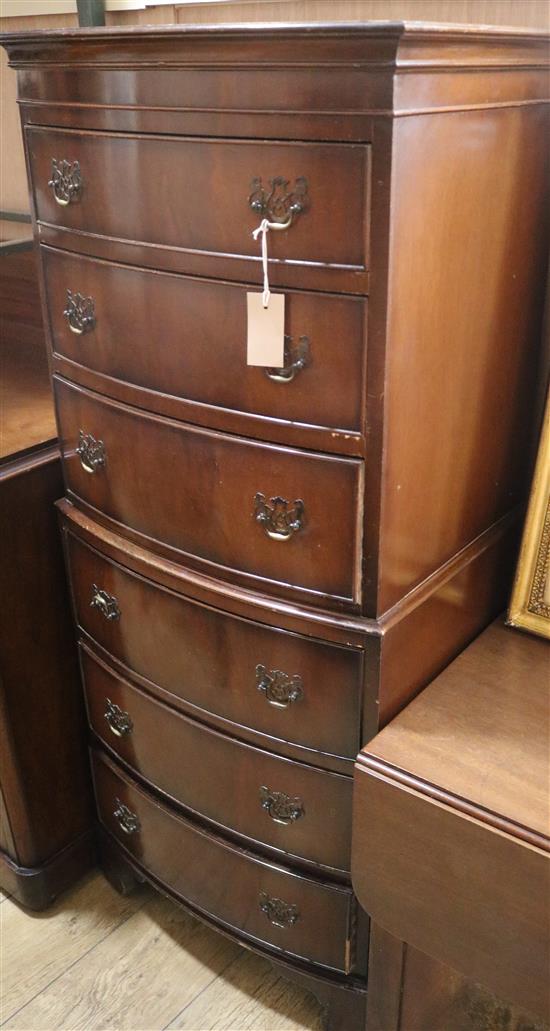 A reproduction walnut small bow-fronted chest on chest, H.130cm